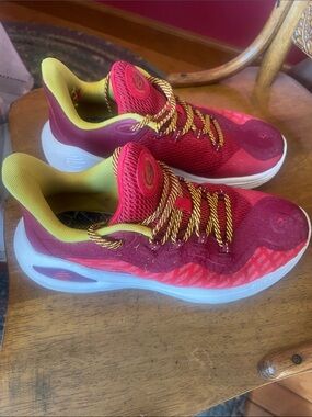 Under Armour Curry Bruce Lee Red and Yellow Running Sneakers with Branded Tongue